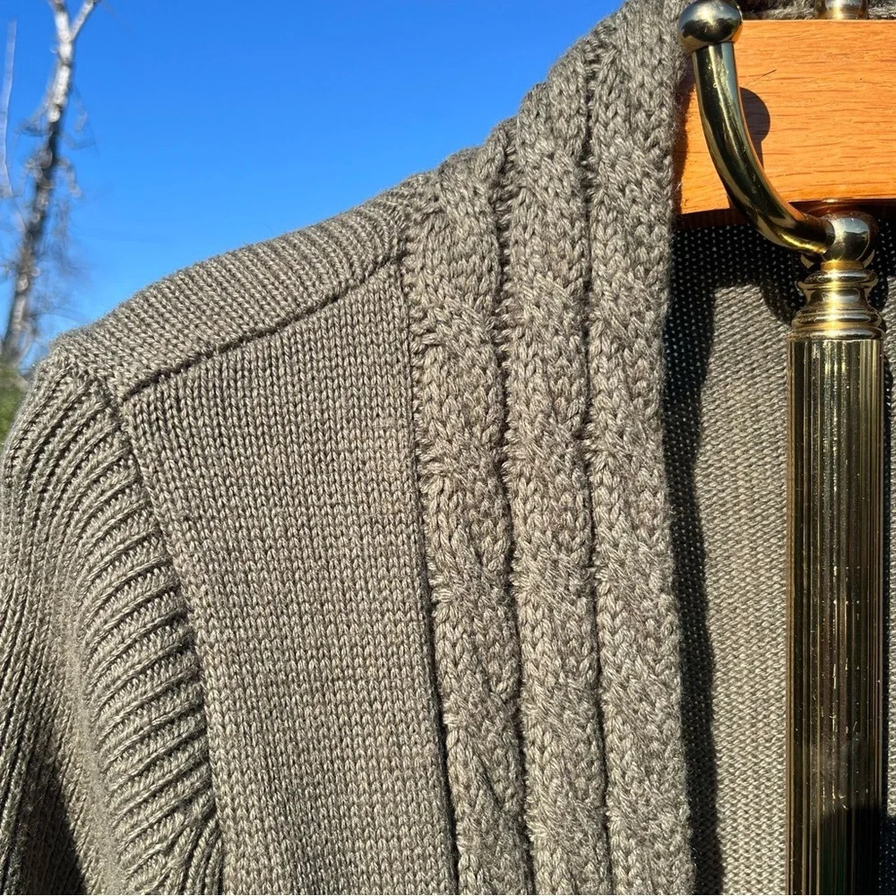 SOFT SURROUNDINGS ~ Green Asymmetric Cable Knit Wool Blend Cardigan with Clasp - Picture 6 of 12